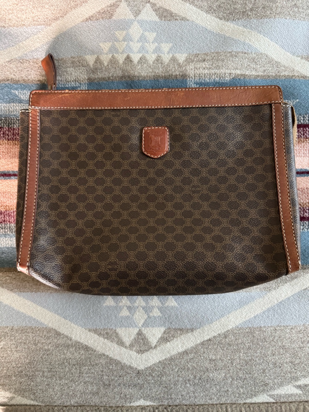 Celine Macadam Canvas Leather Triomphe Logo Print Clutch Pouch Vintage - Picture 9 of 11